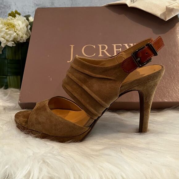 J. Crew Nicola Platform Suede Slingback Heels Toffee Sz 5.5 with box - Picture 4 of 16